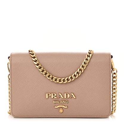 Prada Saffiano Lux Metal Logo Mini Flap Chain Shoulder Bag Cammeo 1 of 10