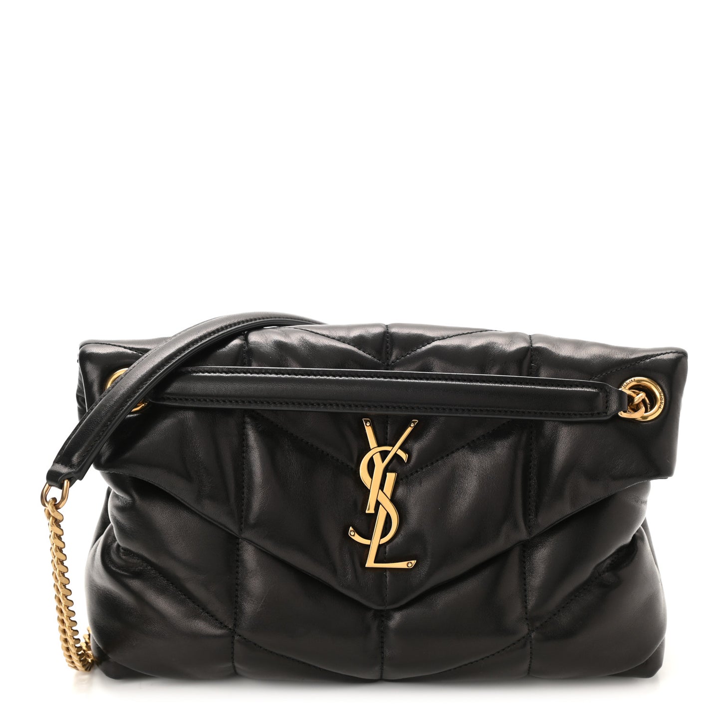 Lambskin Quilted Small Loulou Puffer Monogram Chain Satchel Black