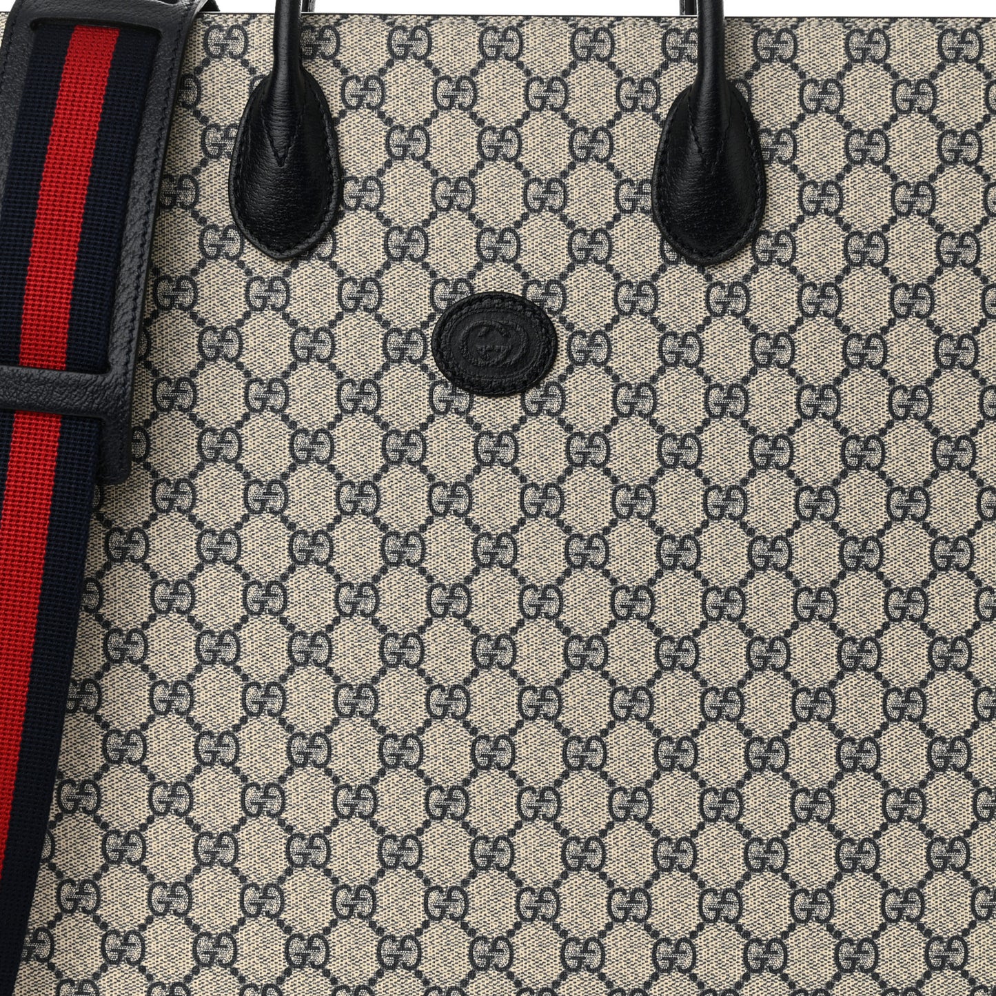 GG Supreme Monogram Textured Dollar Calfskin Web Medium Retro Interlocking G Vertical Tote Bag Beige Blue