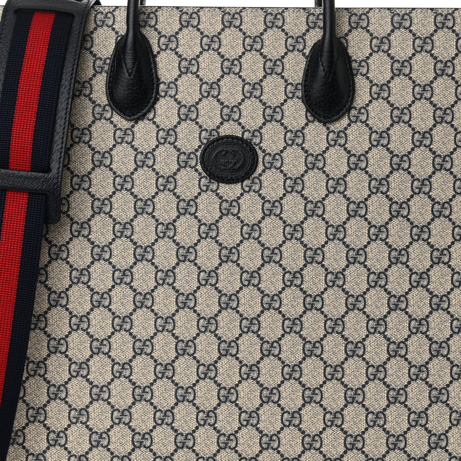 Gucci GG Supreme Monogram Textured Dollar Calfskin Web Medium Retro Interlocking G Vertical Tote Bag Beige Blue 8 of 11