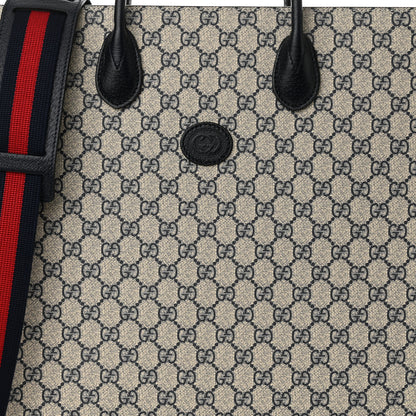 Gucci GG Supreme Monogram Textured Dollar Calfskin Web Medium Retro Interlocking G Vertical Tote Bag Beige Blue 8 of 11