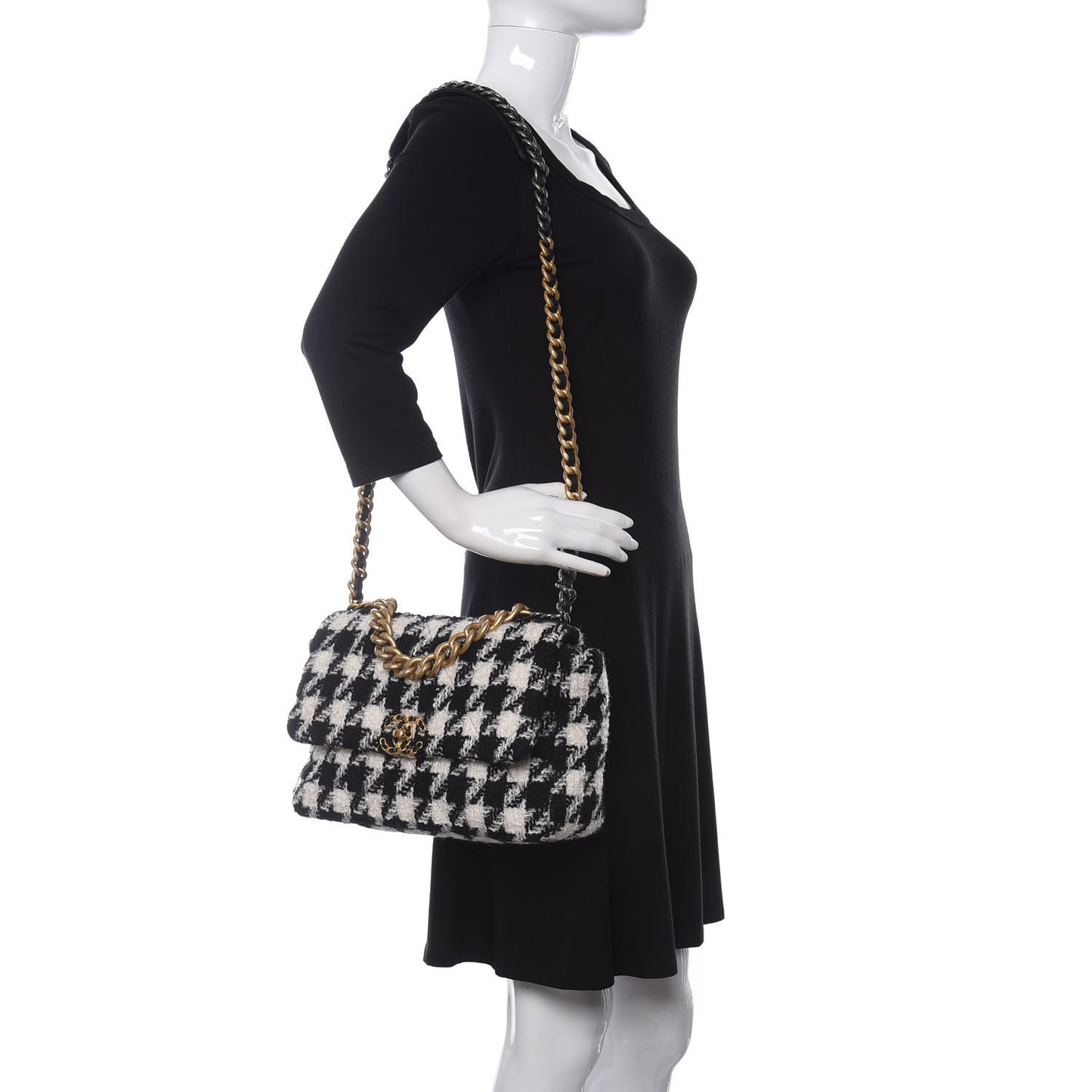 Tweed Quilted Large Chanel 19 Flap Black Ecru White