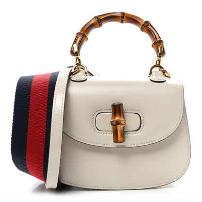 Gucci Boarded Dyana Lux Calfskin Web Mini Bamboo 1947 Top Handle Bag Mystic White 1 of 10