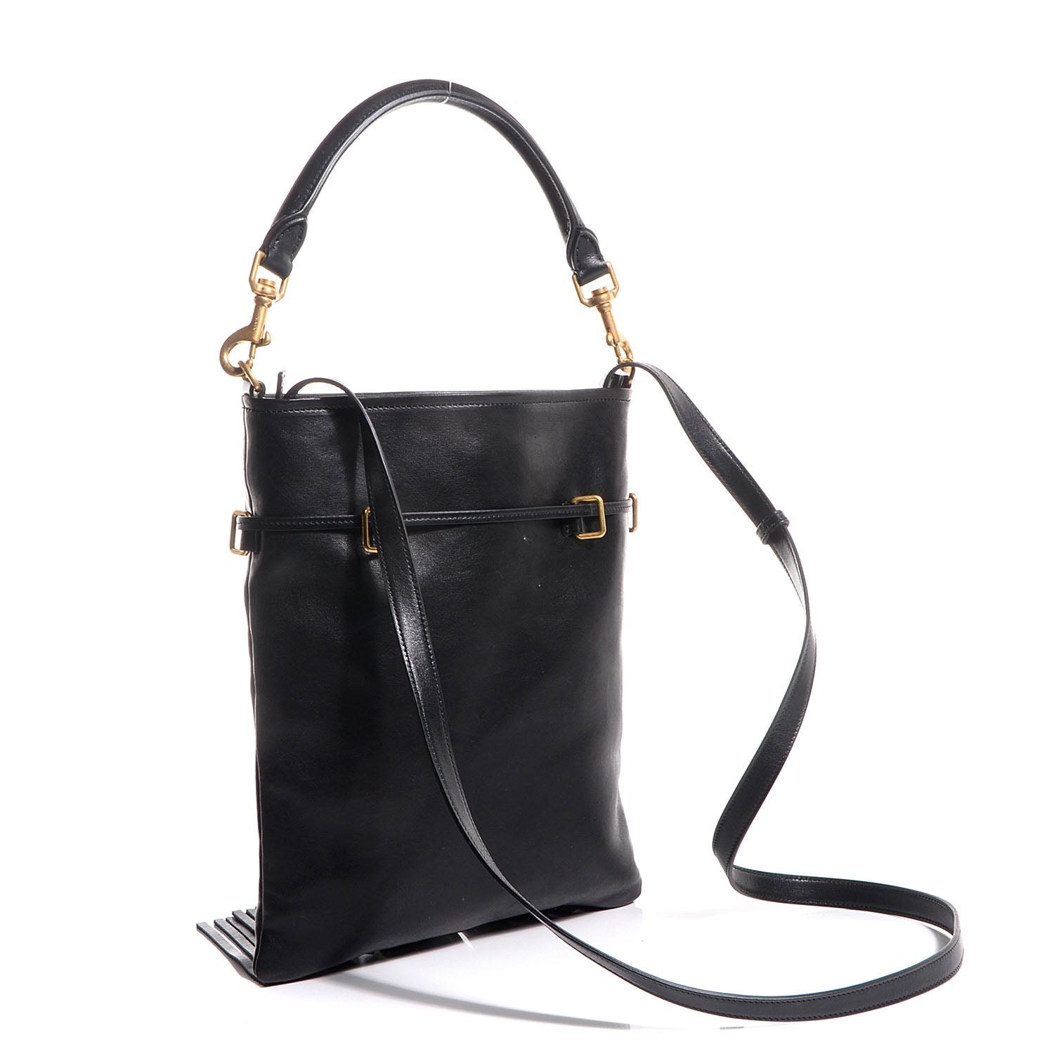 Saint Laurent Calfskin Fringe Bucket Bag Black 3 of 8