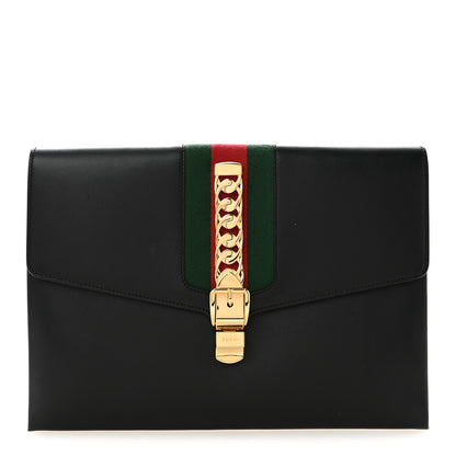 Gucci Calfskin Maxi Sylvie Clutch Black 1 of 8