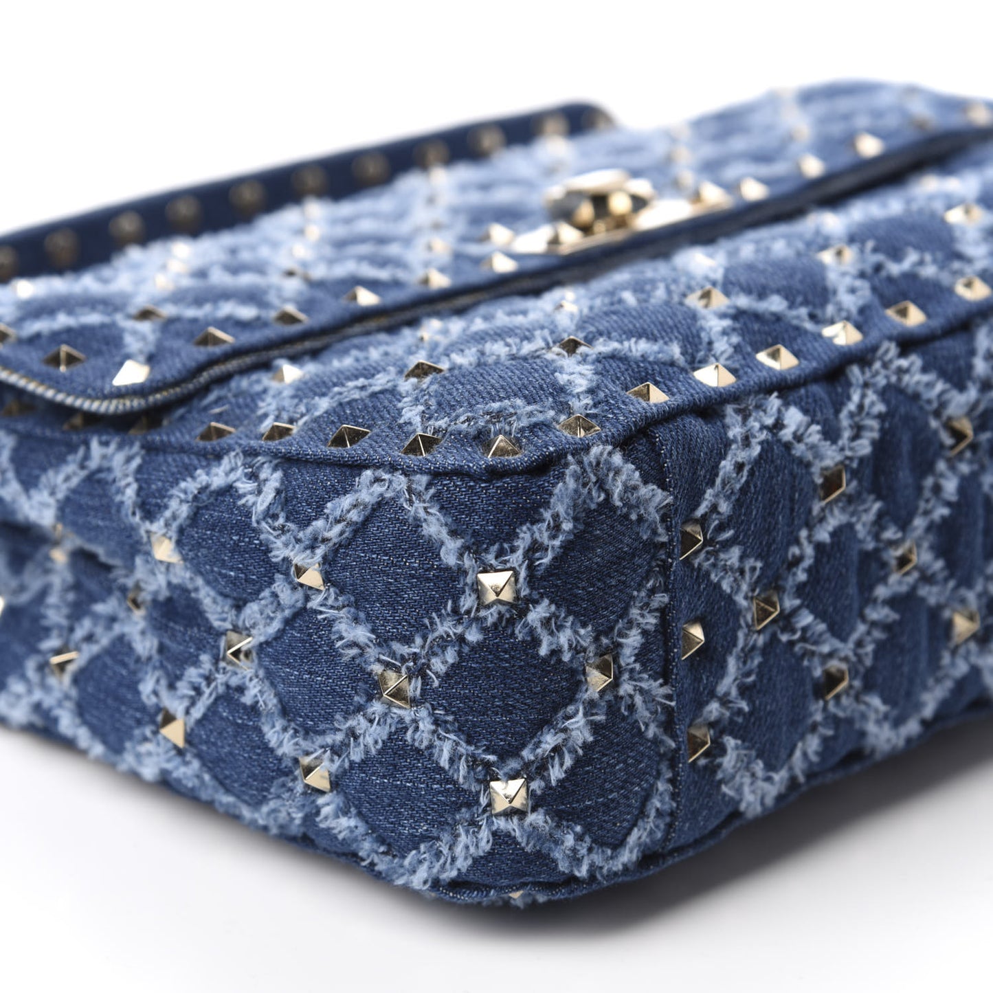 Denim Medium Rockstud Spike Shoulder Bag Denim
