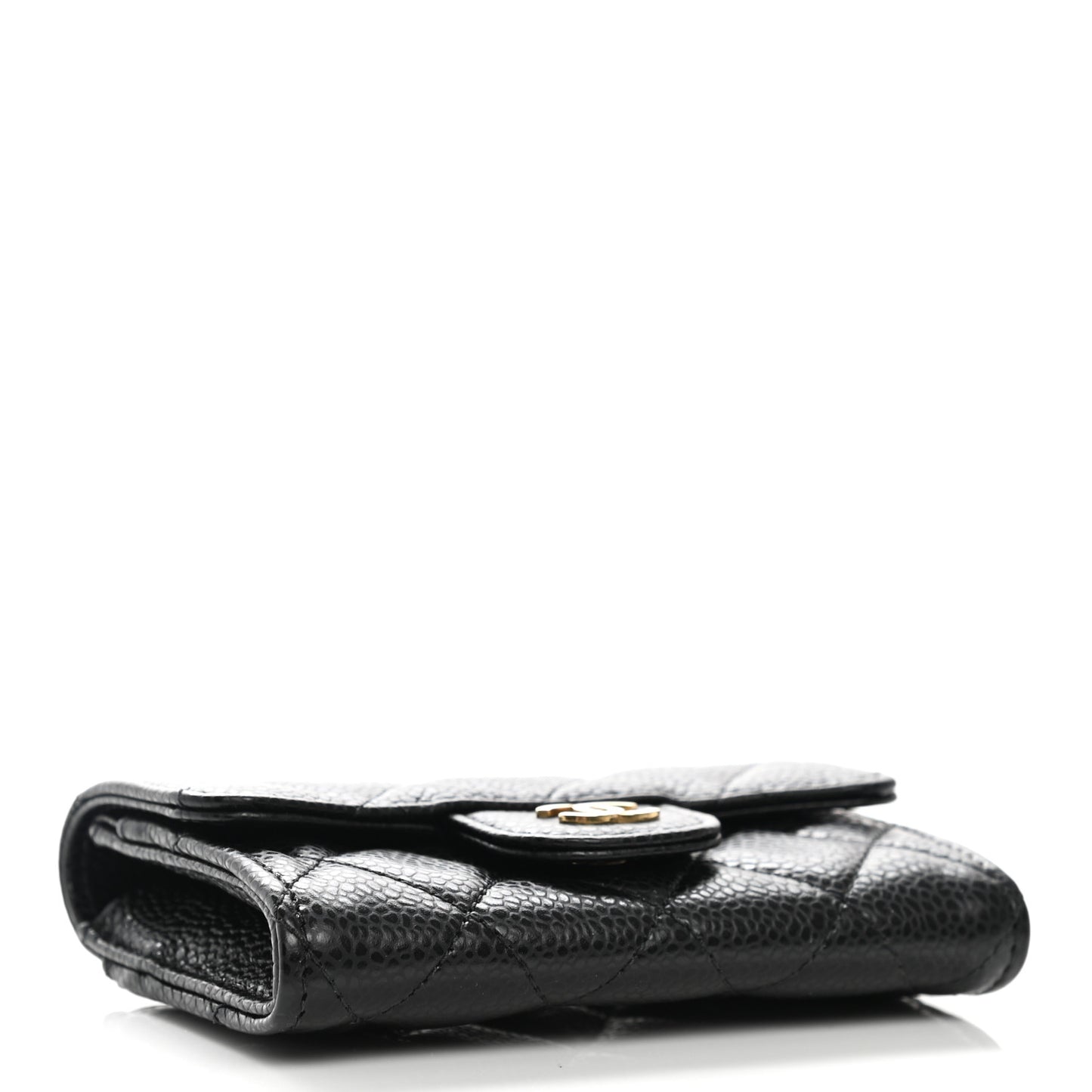 Caviar Quilted Flap Card Holder Wallet Black