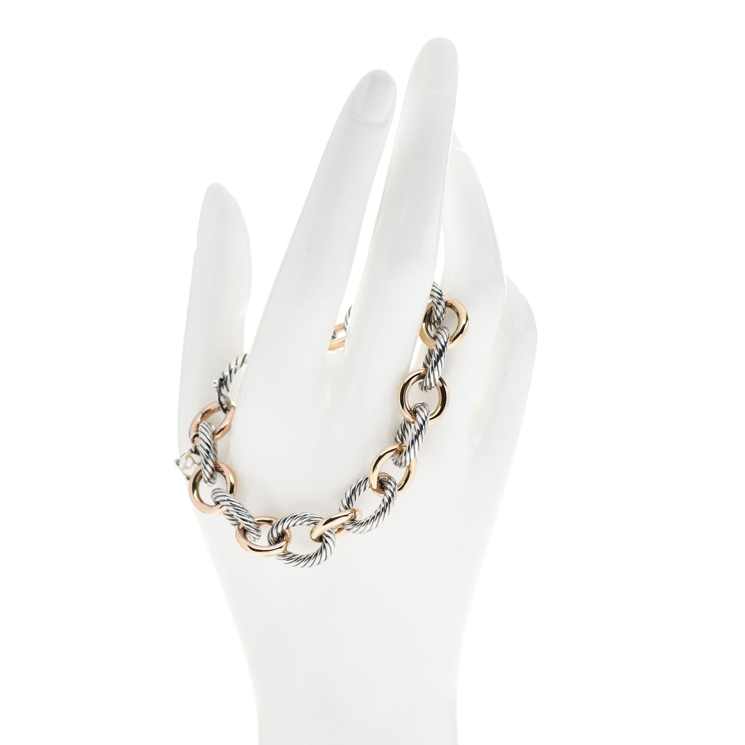 David Yurman Sterling Silver 18K Rose Gold 12mm Large Oval Link Bracelet 2 of 4