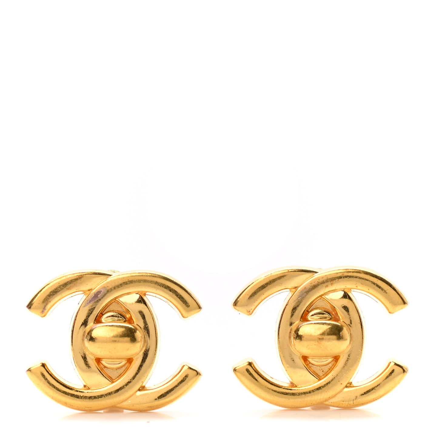 Metal CC Turnlock Clip On Earrings Gold