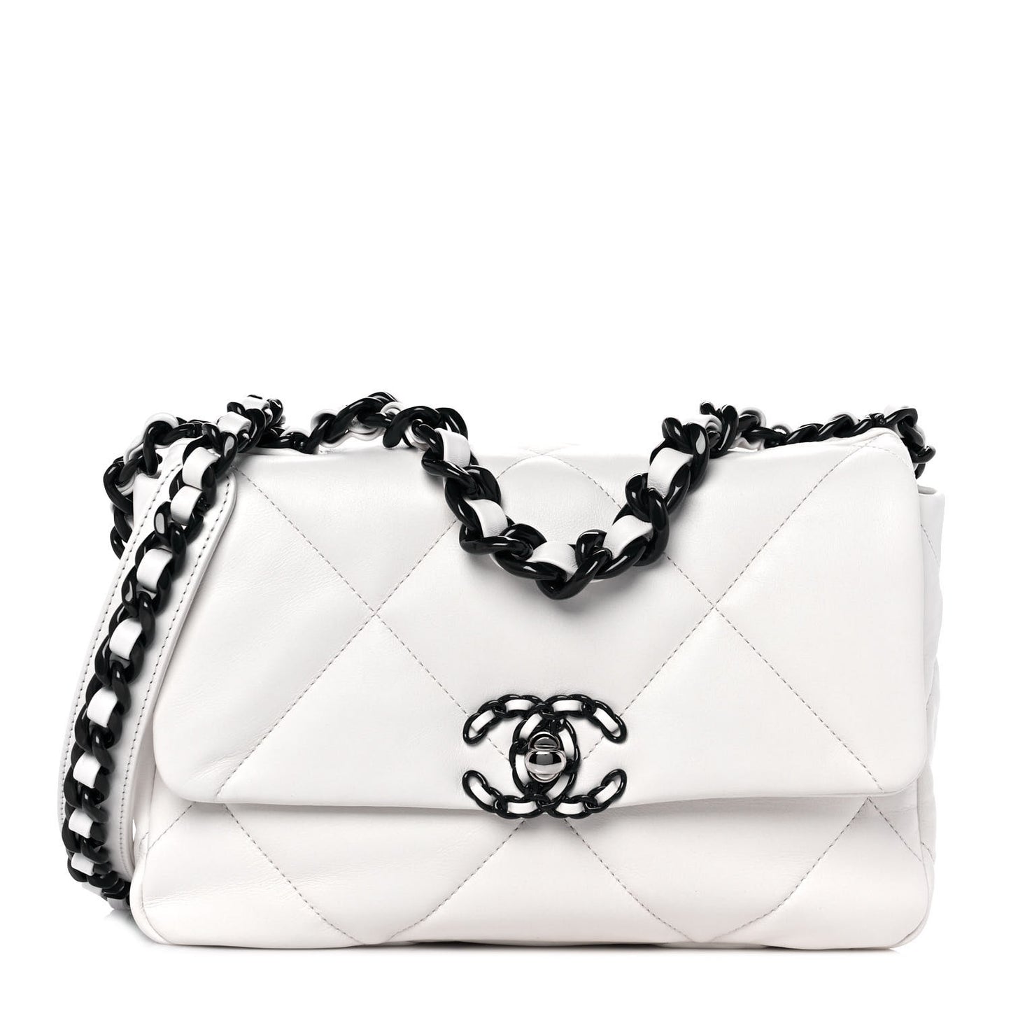 Glossy Calfskin Quilted Medium Chanel 19 Flap White Black