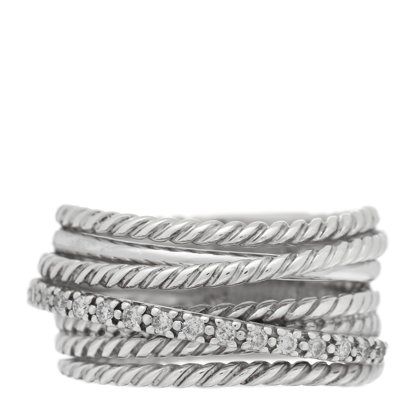 Sterling Silver Diamond 12mm Wide Crossover Cable Ring 54 6.75
