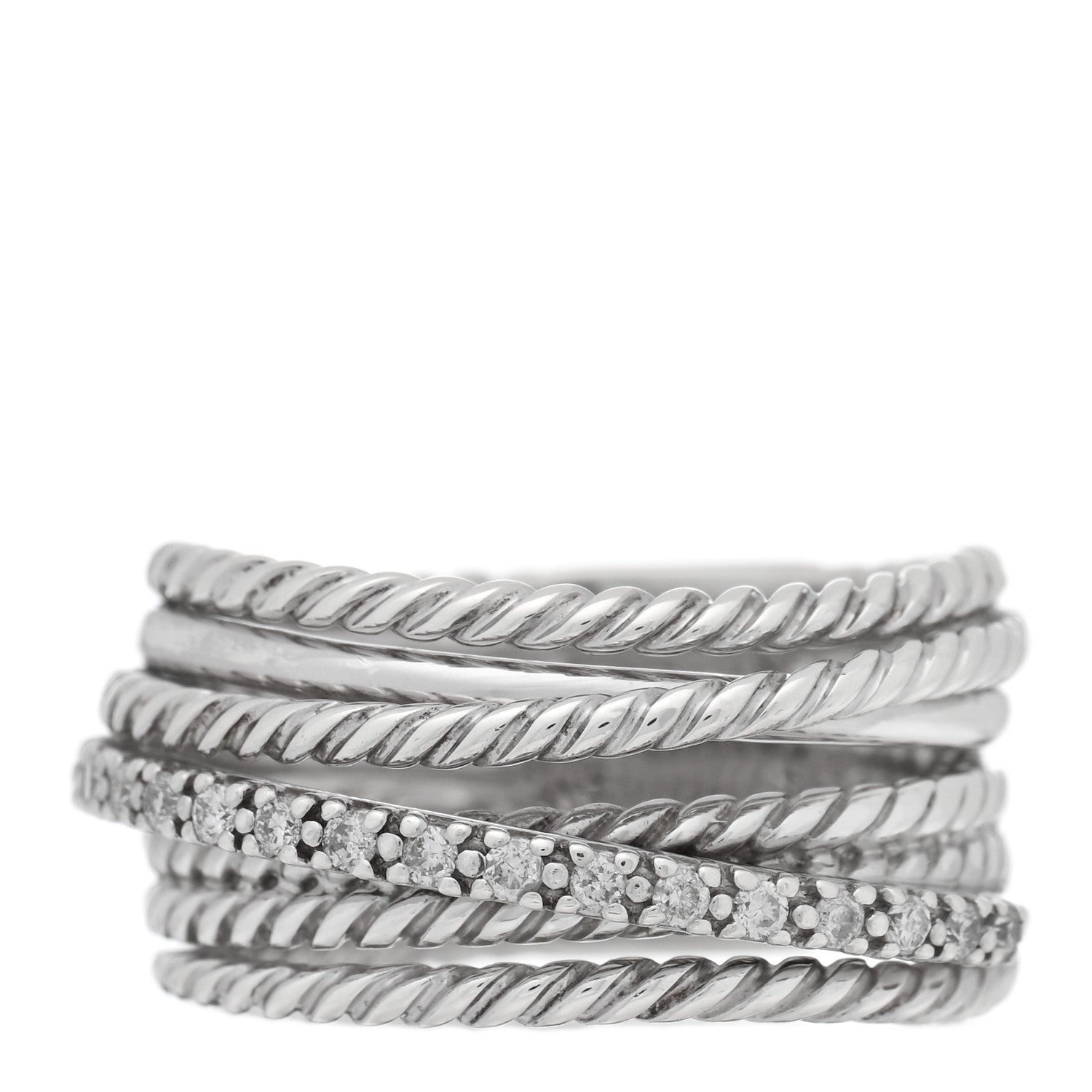 David Yurman Sterling Silver Diamond 12mm Wide Crossover Cable Ring 54 6.75 1 of 4