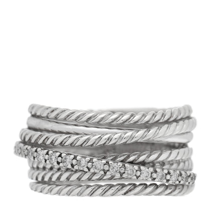 David Yurman Sterling Silver Diamond 12mm Wide Crossover Cable Ring 54 6.75 1 of 4