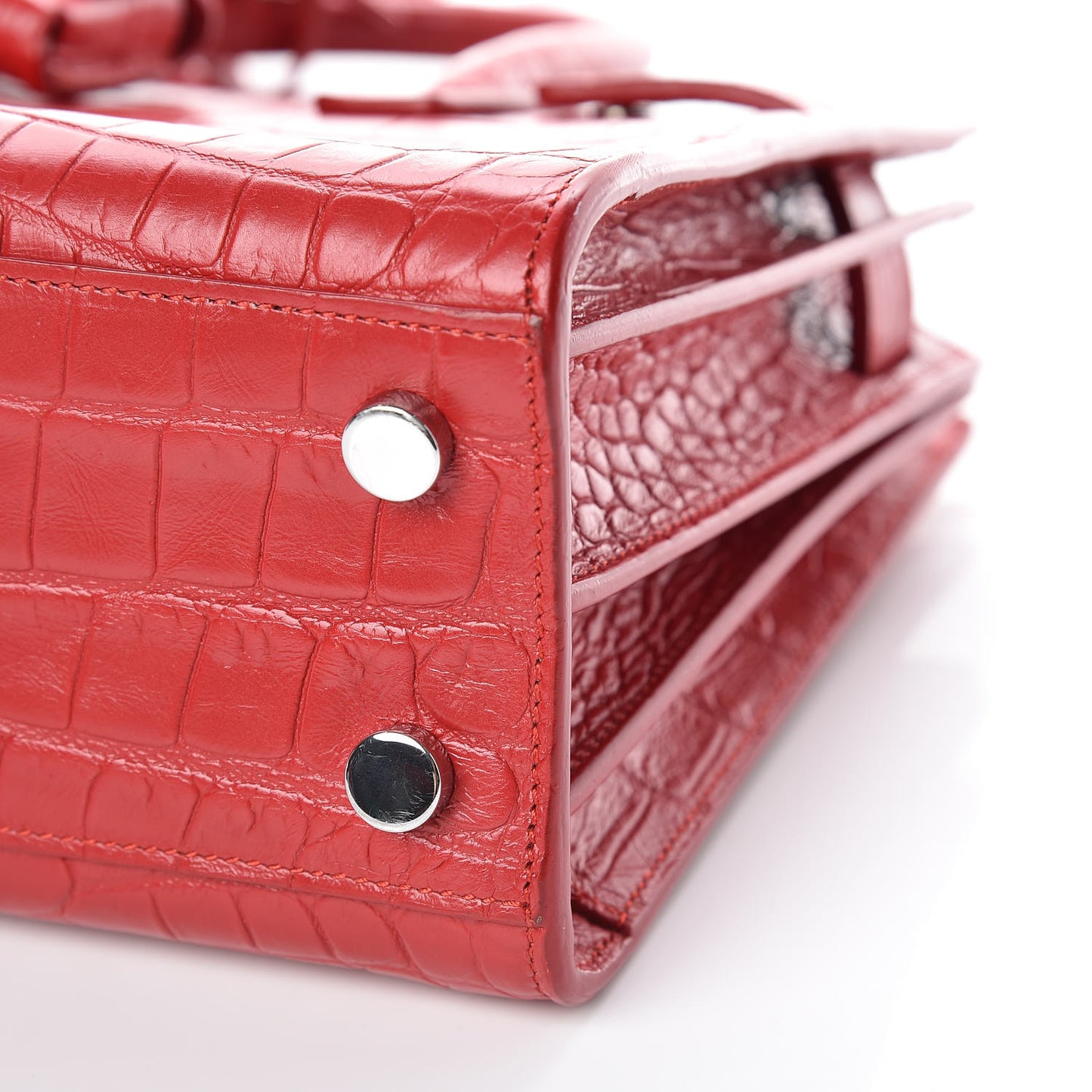 Calfskin Crocodile Embossed Nano Sac De Jour Dark Red