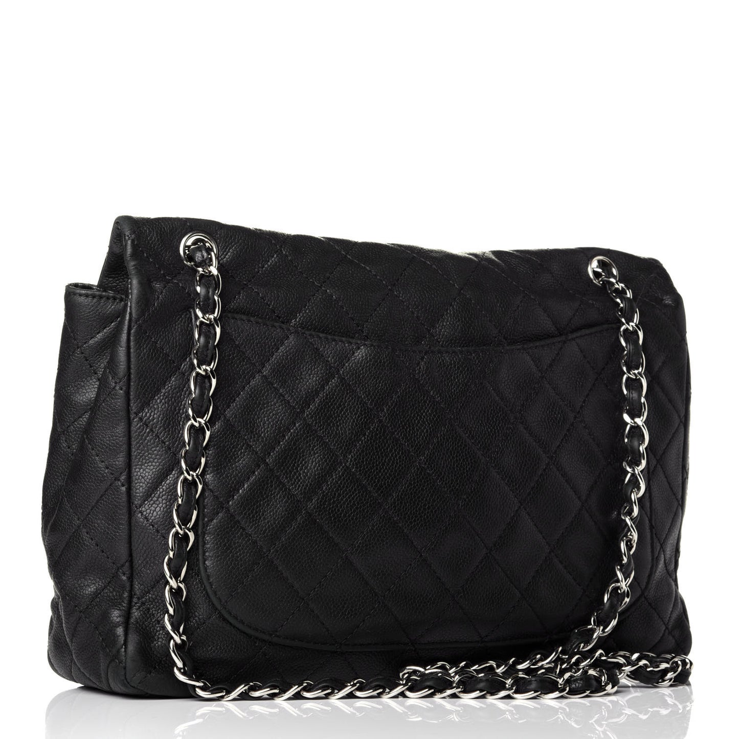 Washed Caviar Quilted Maxi Single Flap Black