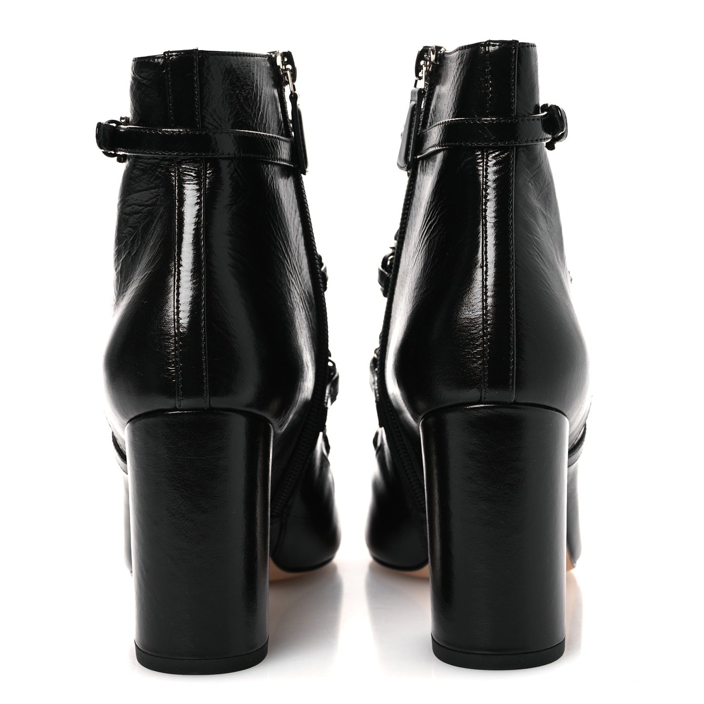 Crackled Calfskin Chain CC Short Boots 38.5 Black
