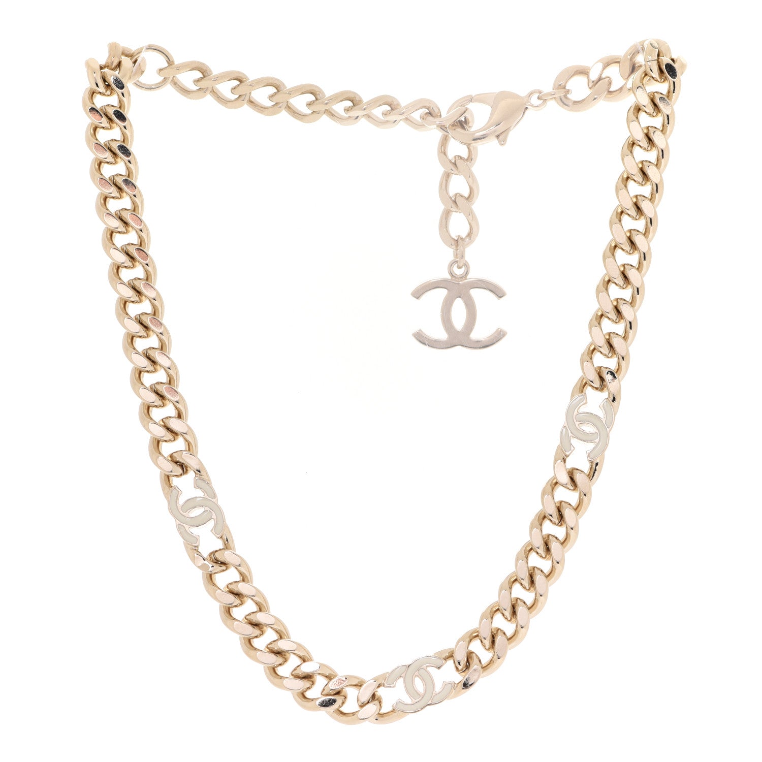 Chanel Metal Enamel Chain CC Choker Gold White 3 of 6