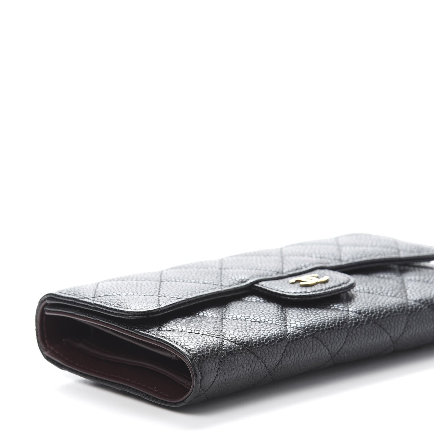 Caviar Quilted Long Flap Wallet Black