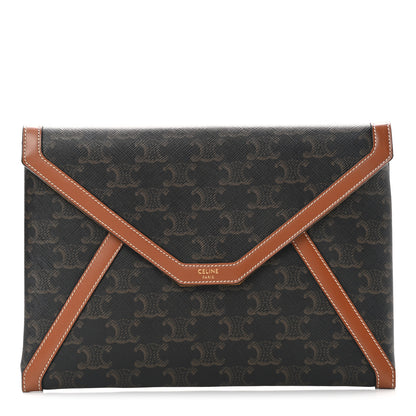 Celine Triomphe Canvas Calfskin Envelope Pouch Tan 1 of 6