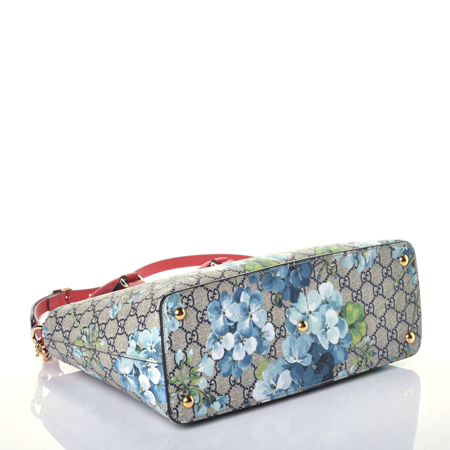 Gucci GG Supreme Monogram Blooms Medium Zip Top Tote Beige Blue Navy Hibiscus Red 5 of 10
