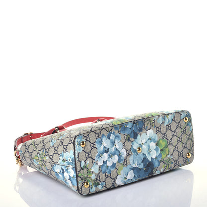 Gucci GG Supreme Monogram Blooms Medium Zip Top Tote Beige Blue Navy Hibiscus Red 5 of 10