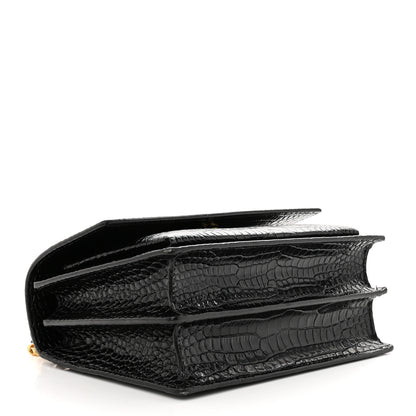Saint Laurent Calfskin Crocodile Embossed Medium Monogram Sunset Black 4 of 9