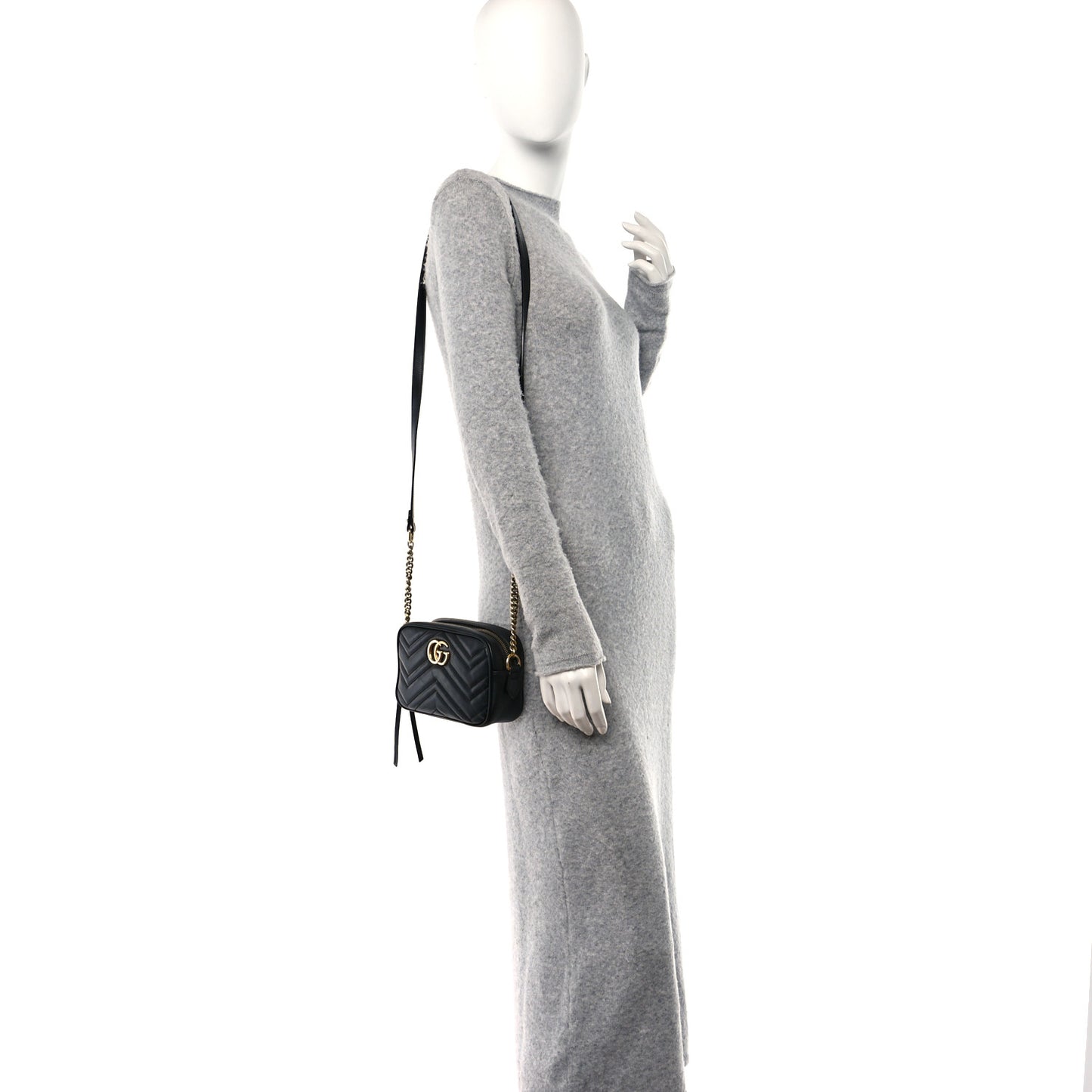 Calfskin Matelasse Mini GG Marmont Chain Shoulder Bag Black