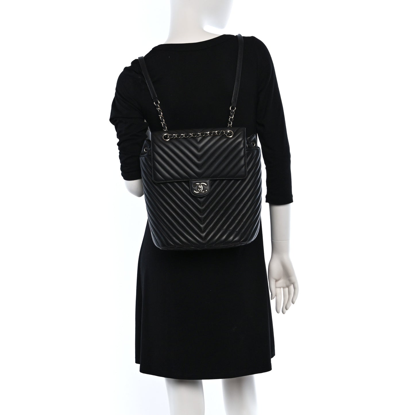 Calfskin Chevron Quilted Large Urban Spirit Backpack Black