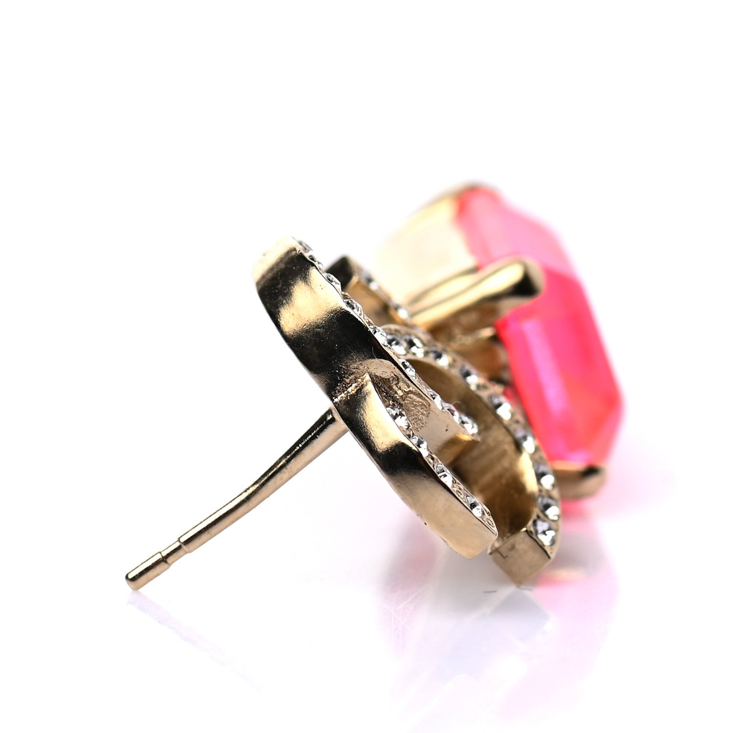 Chanel Metal Crystal CC Earrings Gold Pink 5 of 5