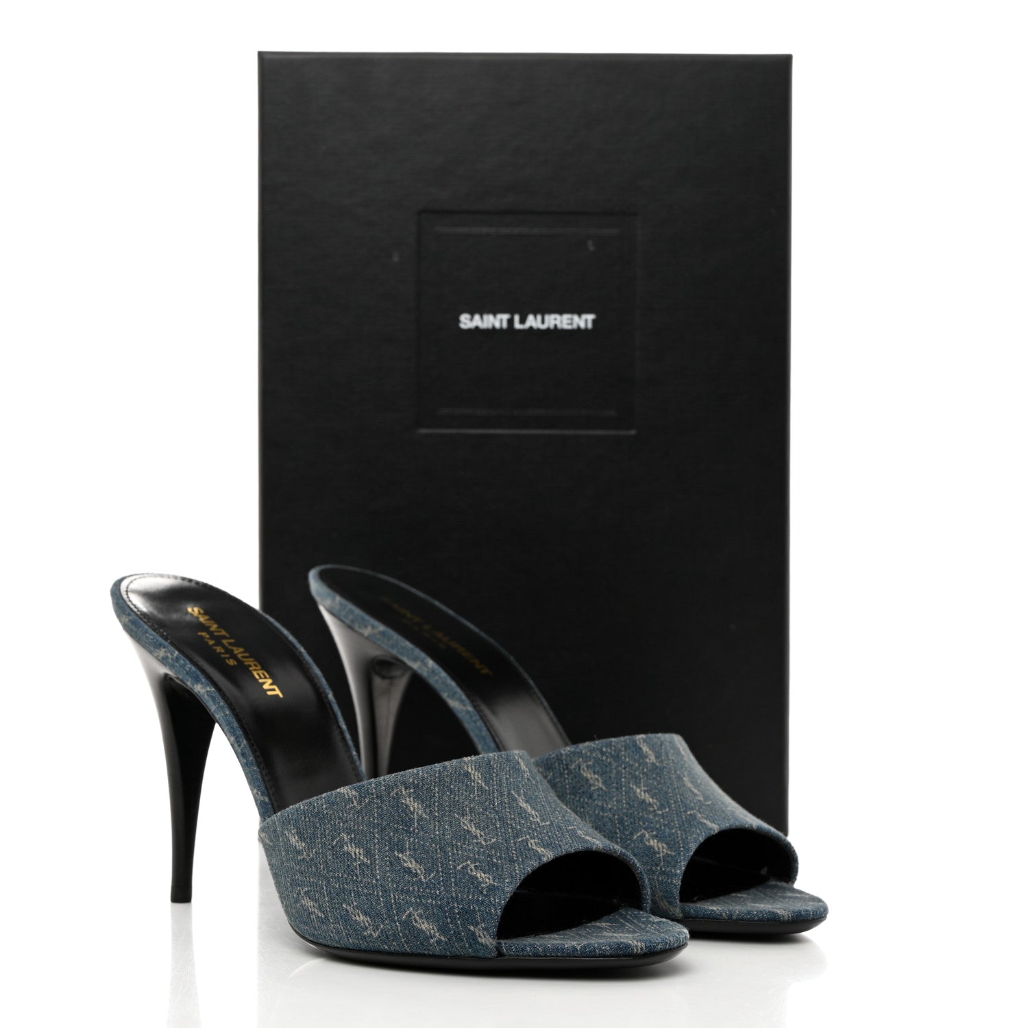 Saint Laurent Denim Monogram La 16 Mule Sandals 40 Blue Jeans 9 of 9