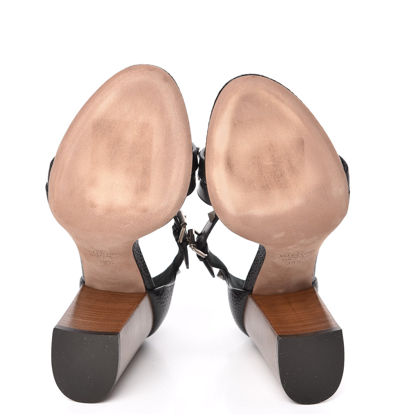Pebbled Calfskin Rockstud Rolling Sandals 39.5 Black