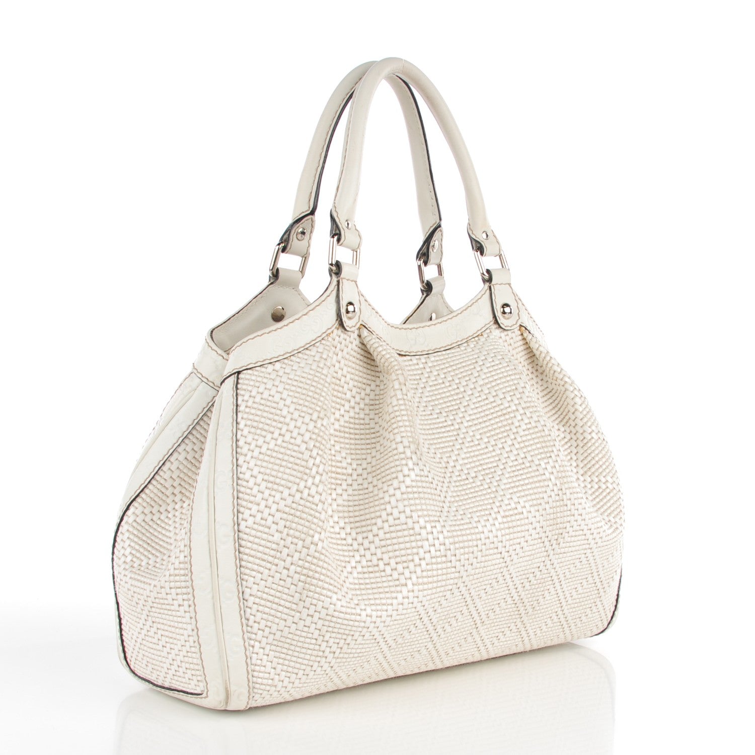 Gucci Woven Raffia Diamante Medium Sukey Tote White 4 of 10