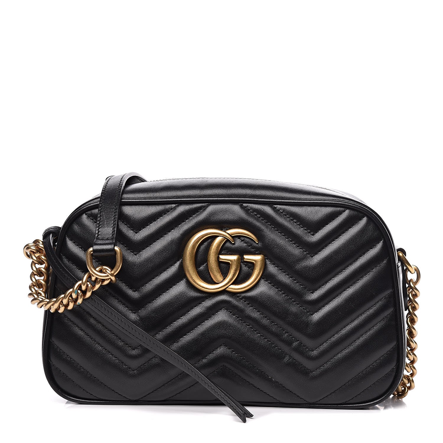 Gucci Calfskin Matelasse Small GG Marmont Chain Shoulder Bag Black 1 of 12