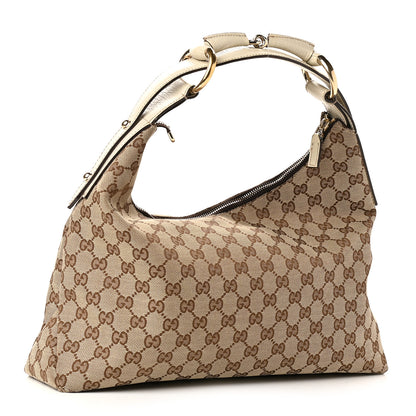 Gucci Monogram Medium Horsebit Chain Hobo Off White 3 of 12