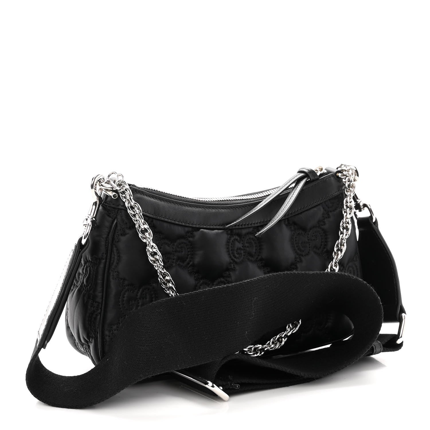 Gucci Nylon Calfskin Enamel GG Matelasse Chain Handbag Black 3 of 12