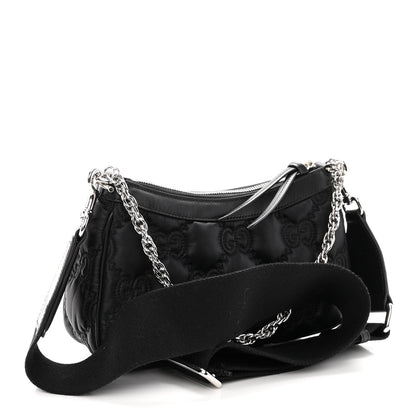 Gucci Nylon Calfskin Enamel GG Matelasse Chain Handbag Black 3 of 12
