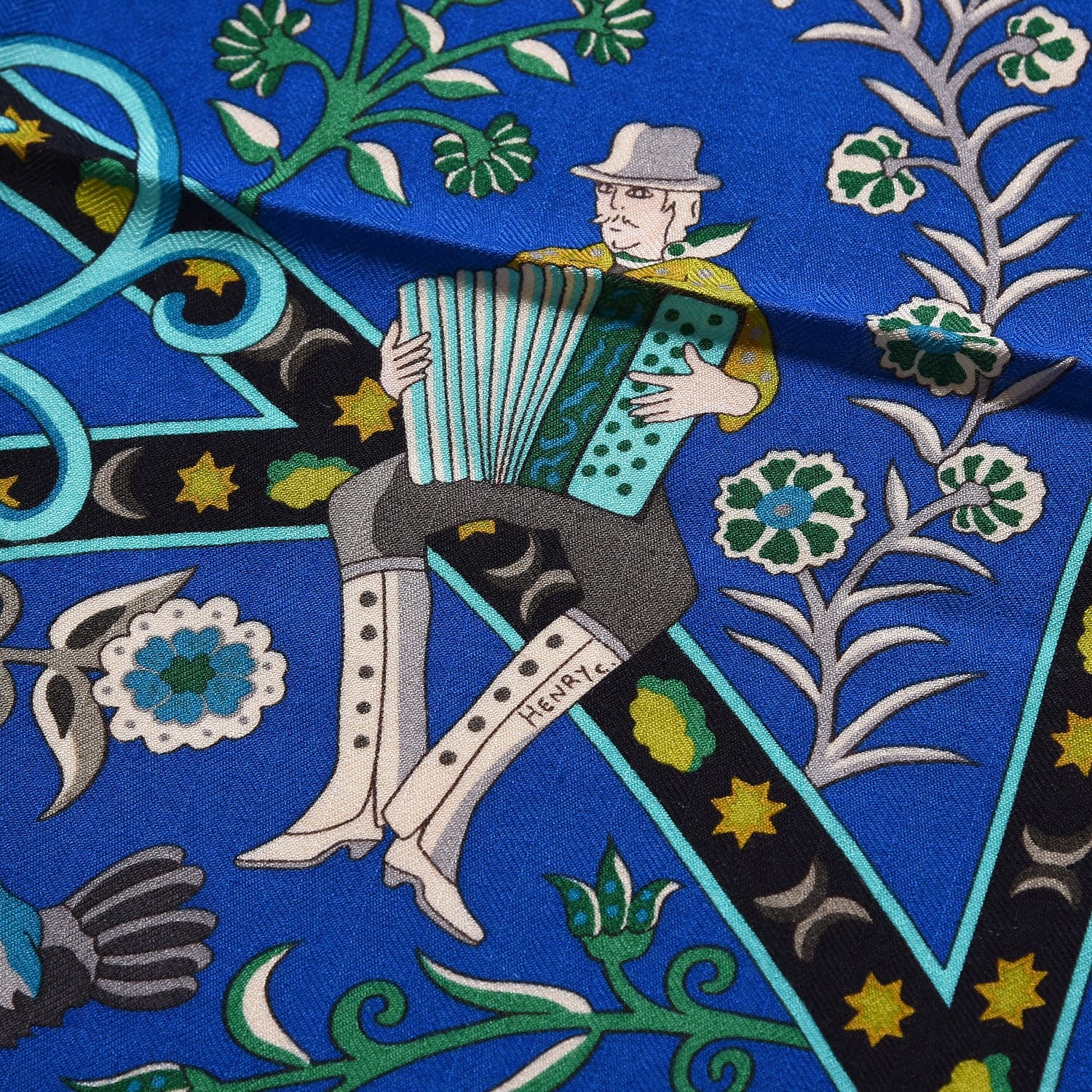 Hermes Cashmere Silk Peuple Du Vent Shawl 140 Caban Cobalt Turquoise 4 of 7