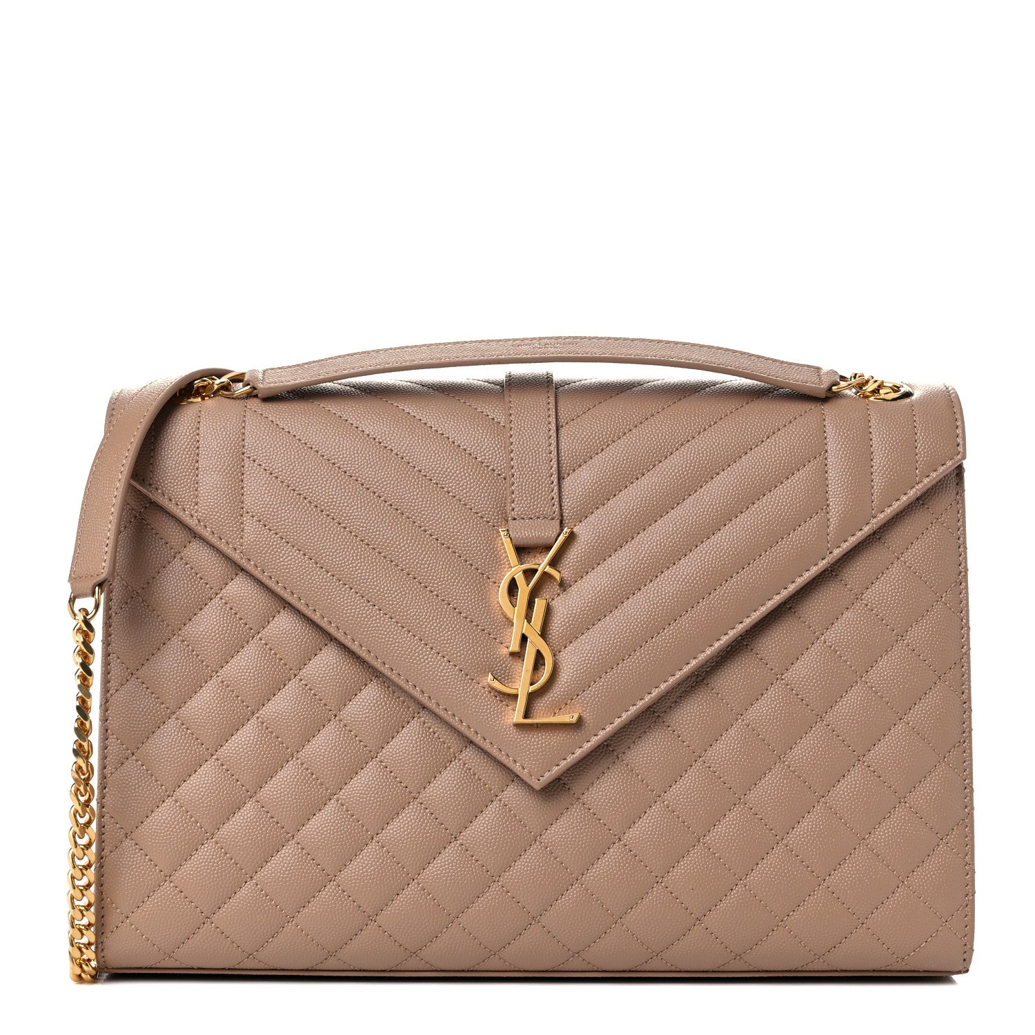 Saint Laurent Grain De Poudre Textured Mixed Matelasse Triquilt Large Monogram Satchel Natural Tan 1 of 9