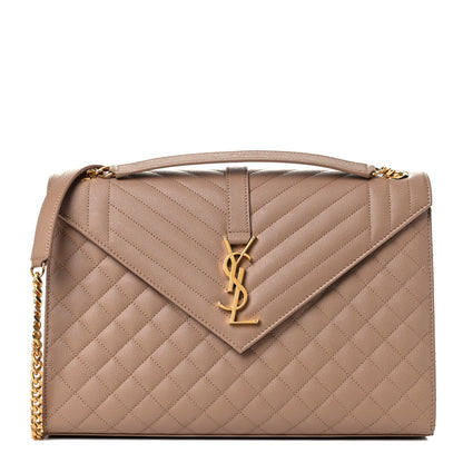 Saint Laurent Grain De Poudre Textured Mixed Matelasse Triquilt Large Monogram Satchel Natural Tan 1 of 9