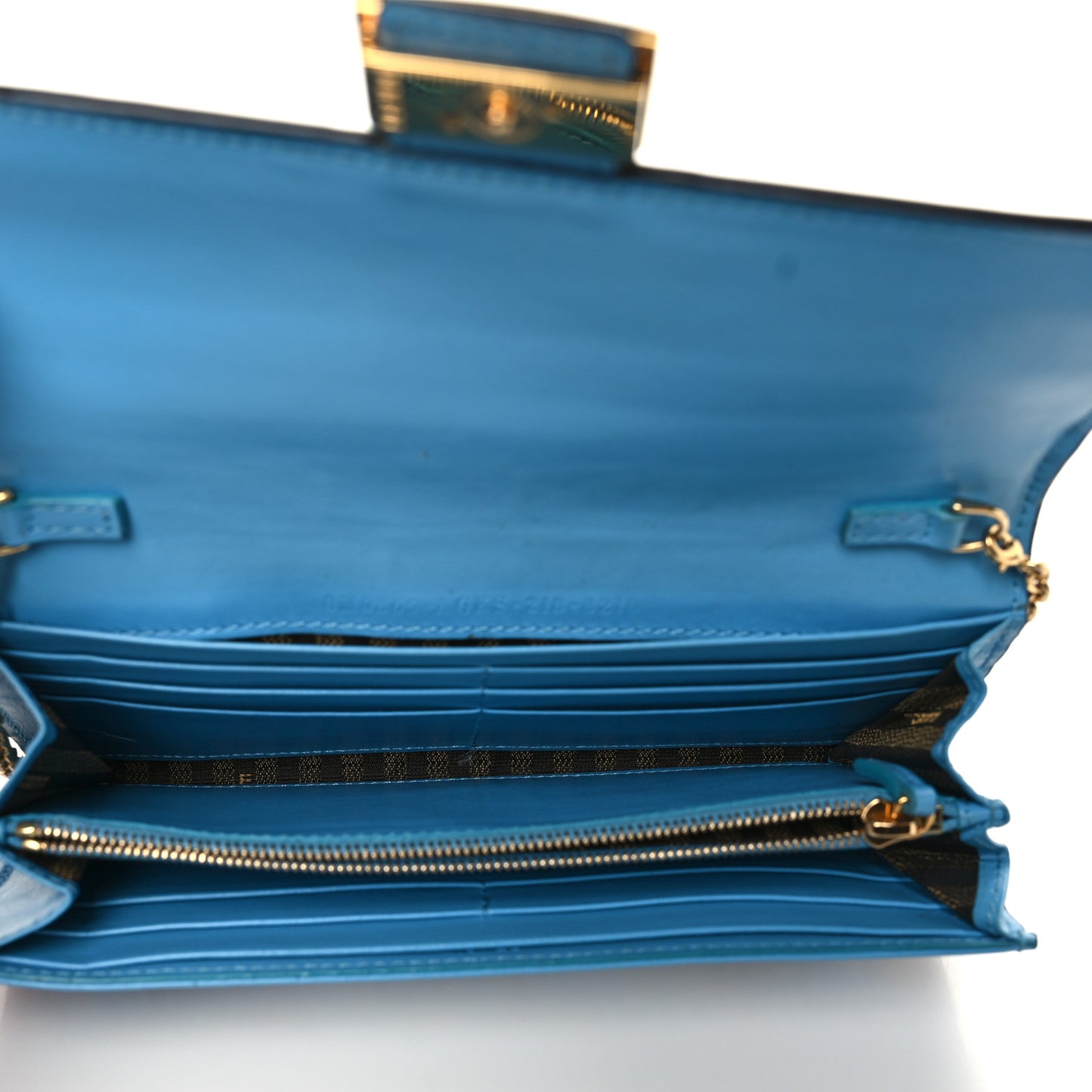 X SARAH COLEMAN Vitello Liberty Ceylon Micro FF Fish Eye Embossed Continental Envelope Wallet On Chain Multicolor Cyber Blue