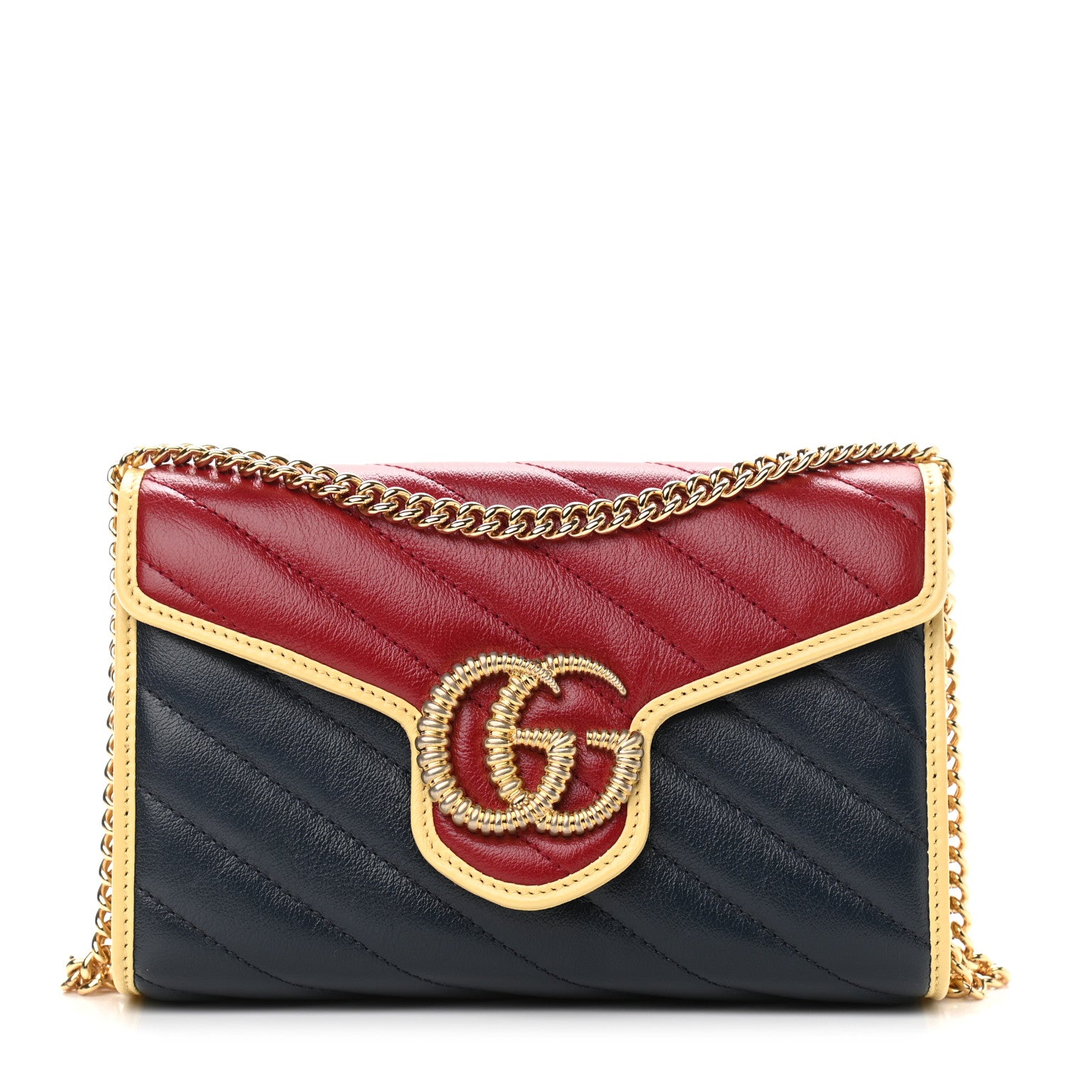 Gucci Azalea Calfskin Matelasse Diagonal Torchon GG Marmont Chain Wallet Blue Agata New Cherry Red Butter 1 of 13