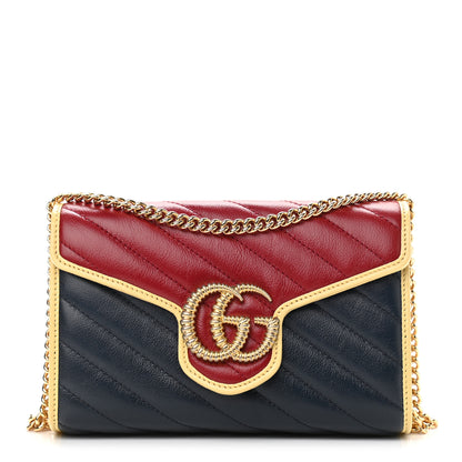Gucci Azalea Calfskin Matelasse Diagonal Torchon GG Marmont Chain Wallet Blue Agata New Cherry Red Butter 1 of 13