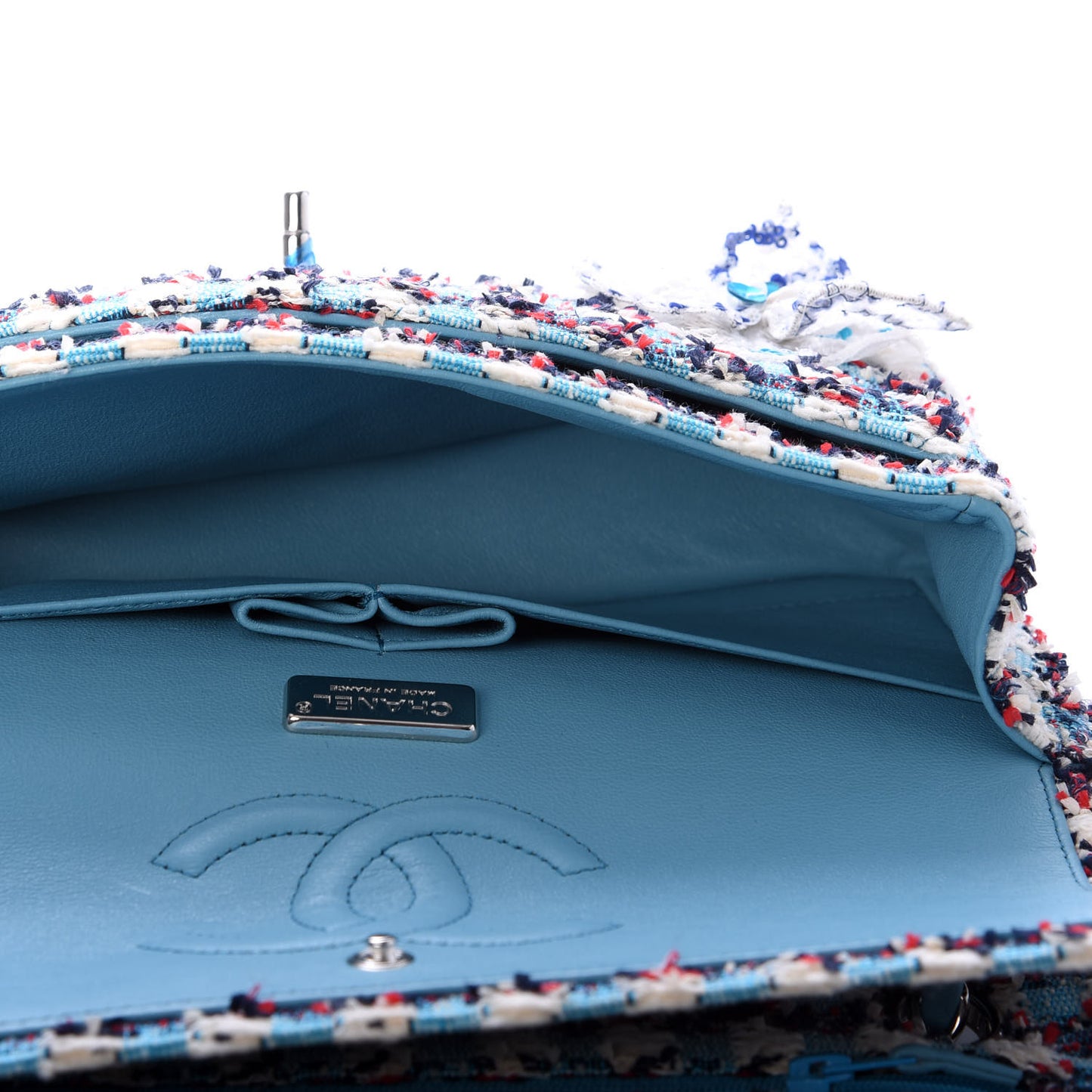 Tweed Medium Double Flap White Blue Navy Red