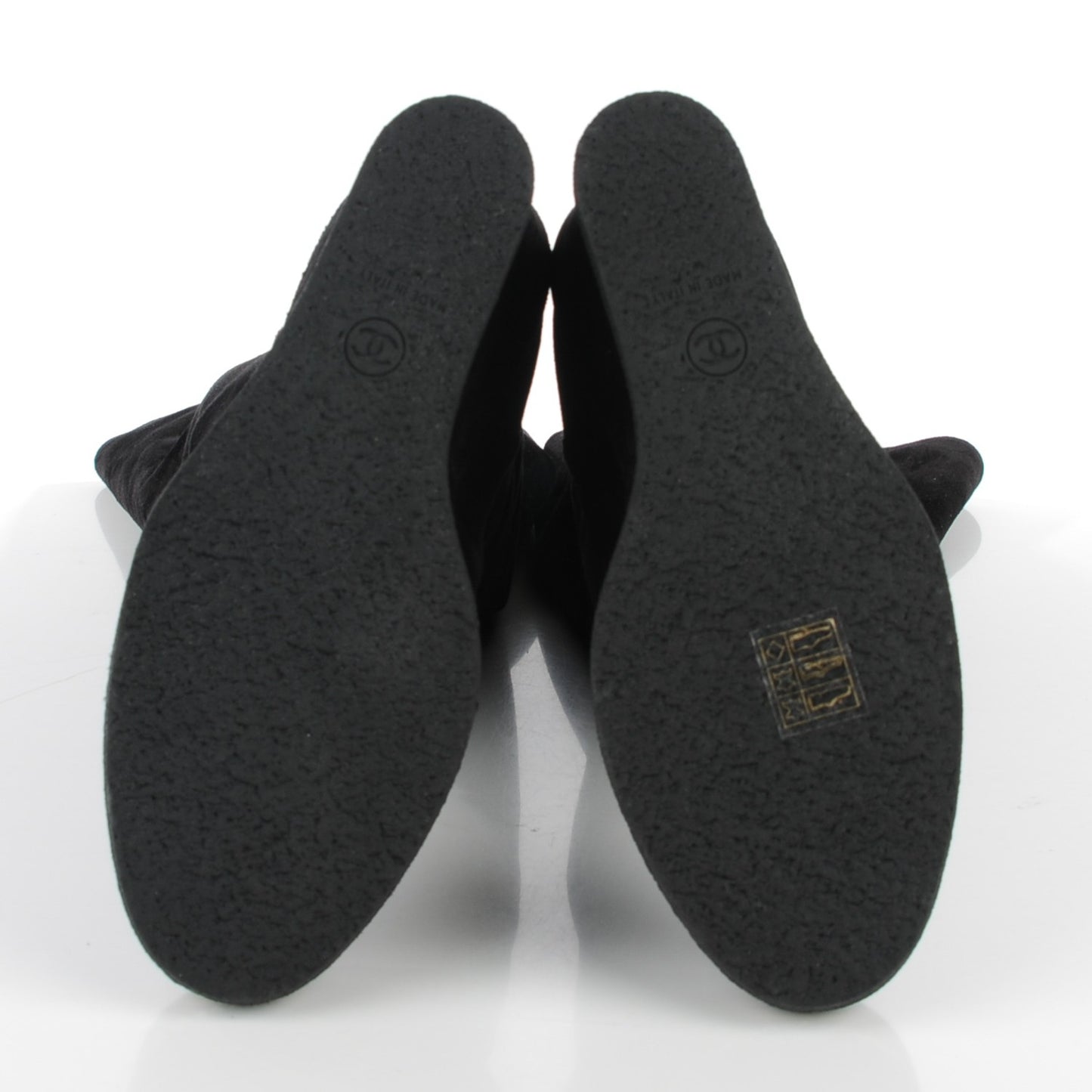 Suede Calfskin Chain Around High Boots 37 Black