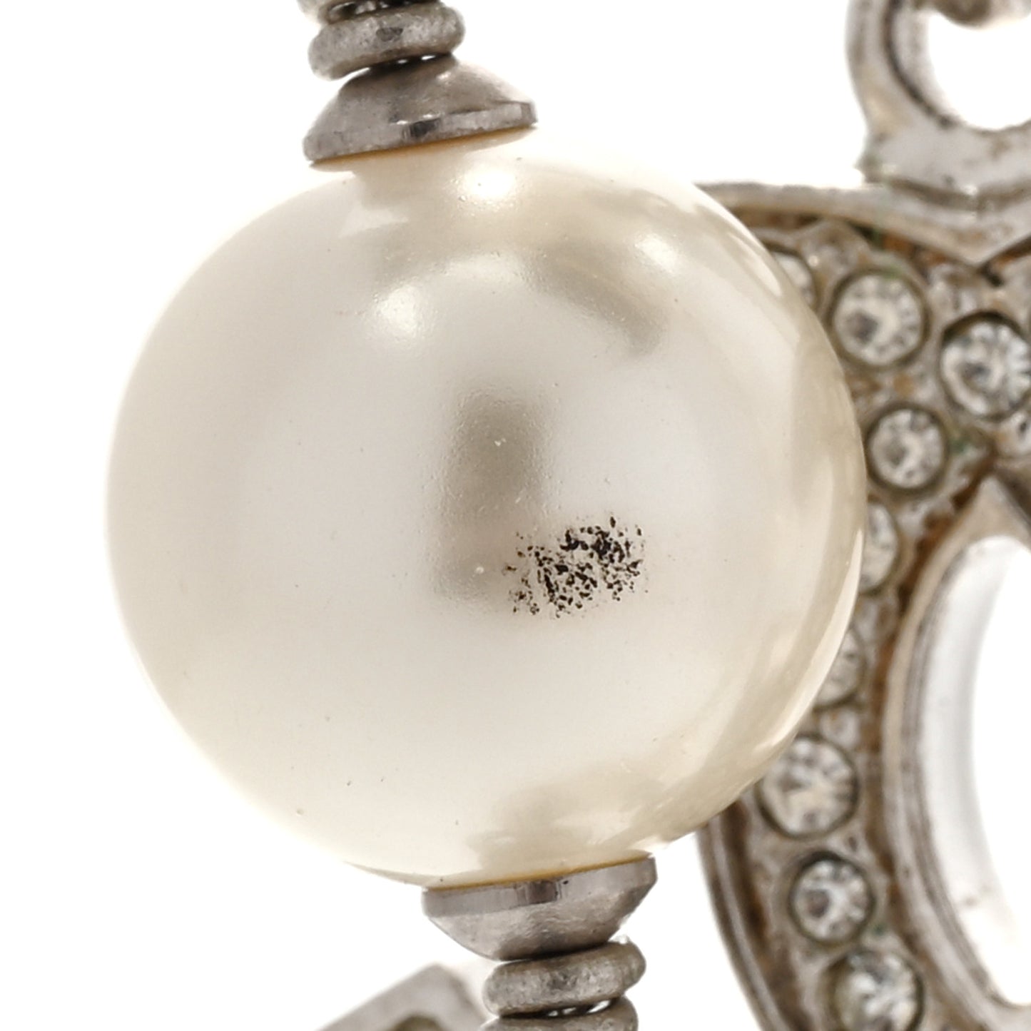 Graduated Pearl Crystal CC Long Necklace Silver