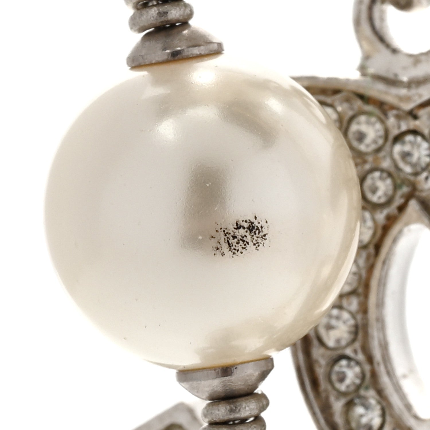 Chanel Graduated Pearl Crystal CC Long Necklace Silver 8 of 8