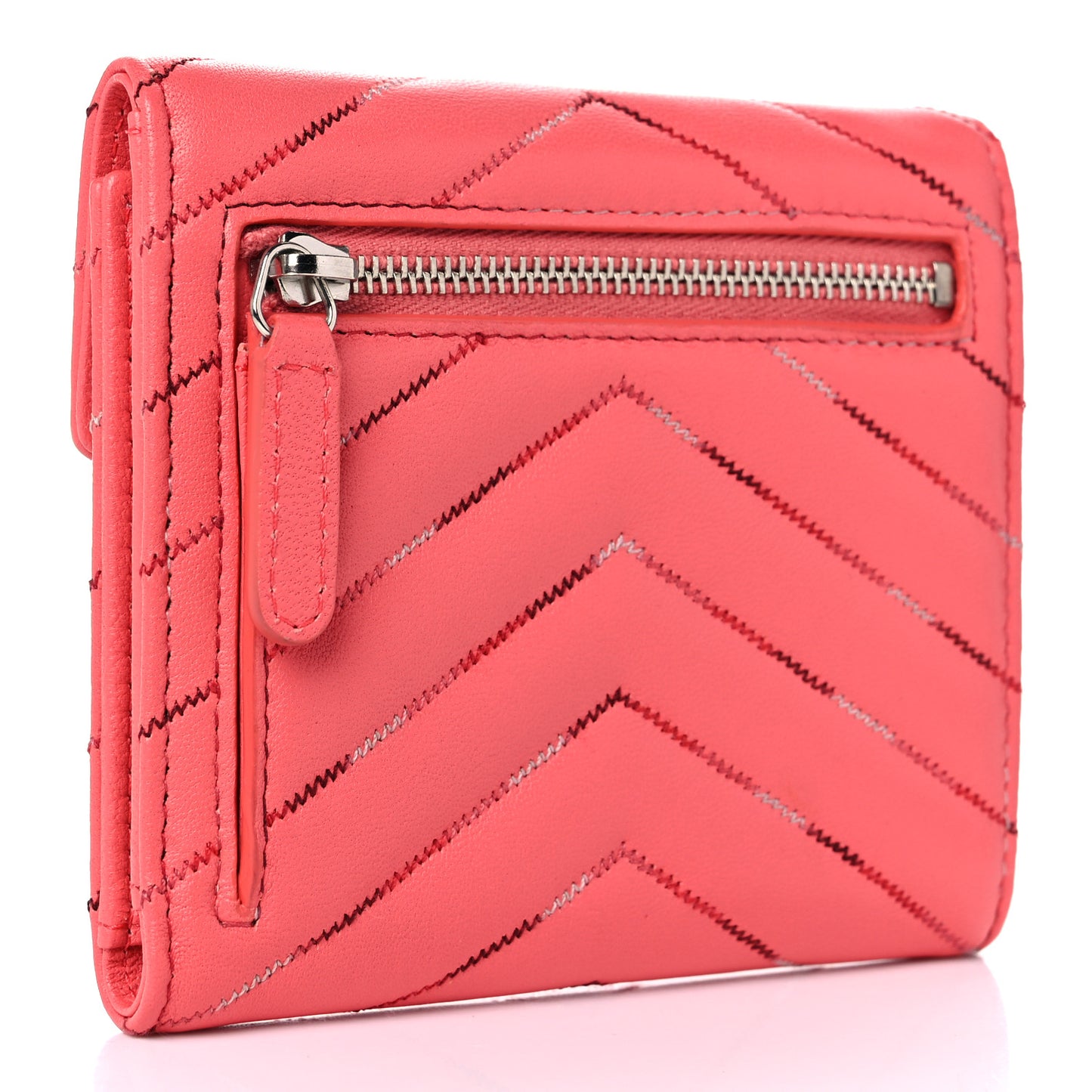 Lambskin Chevron Quilted Card Holder Pink