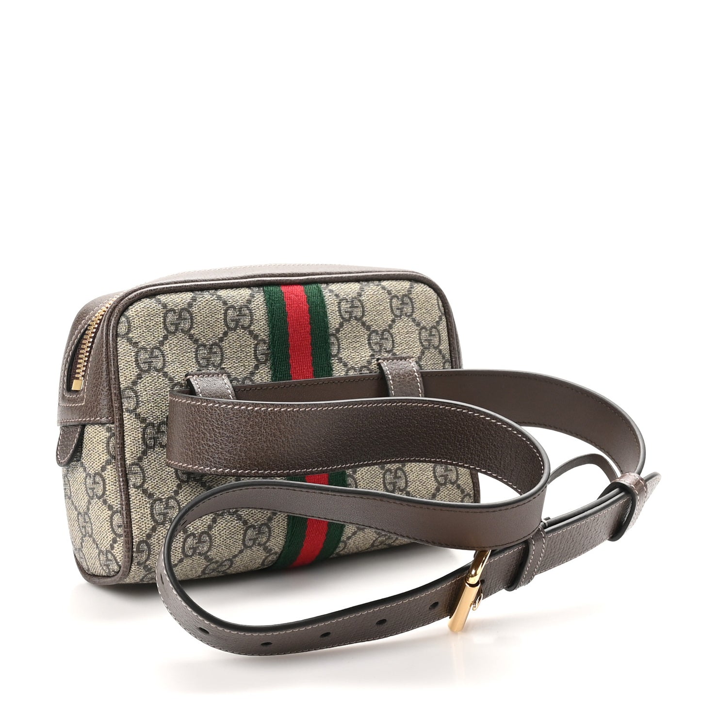 GG Supreme Monogram Web Small Ophidia Belt Bag 85 34 Dark Brown