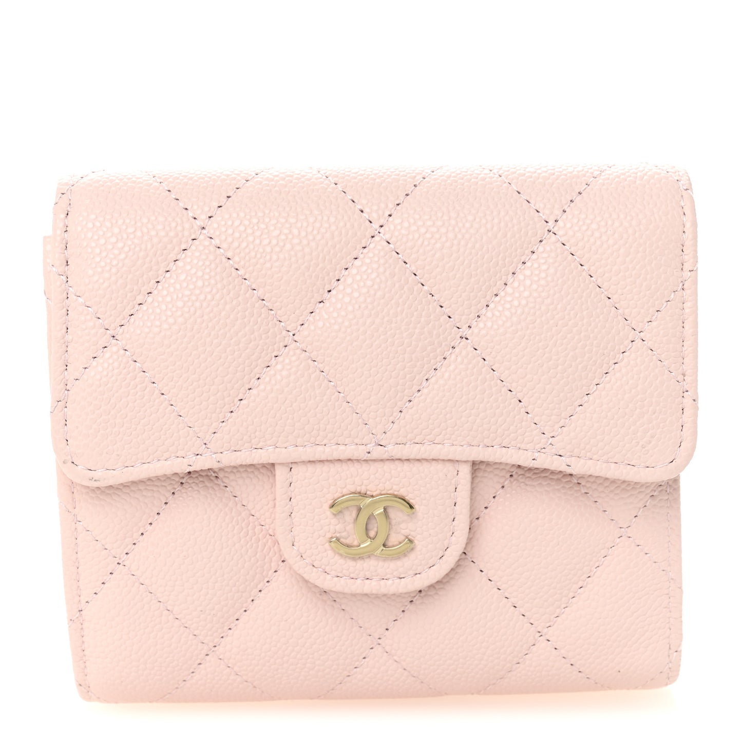 Caviar Quilted Compact Flap Wallet Light Pink