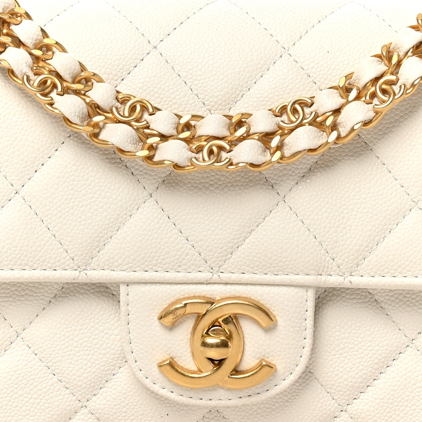 Caviar Quilted Coco First Flap White